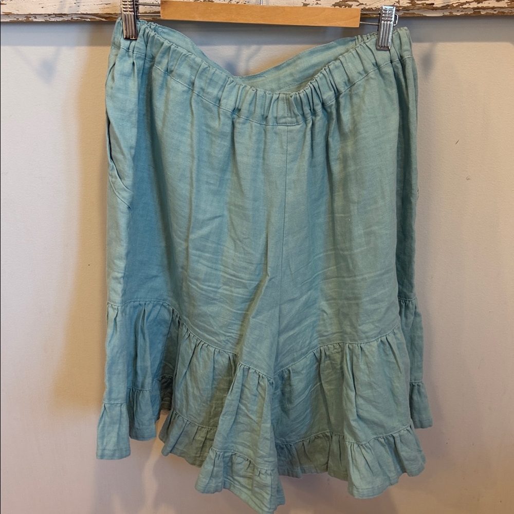 Heart’s Desire Cowgirl Split Skirt Linen Kendall Green - Picture 4 of 10